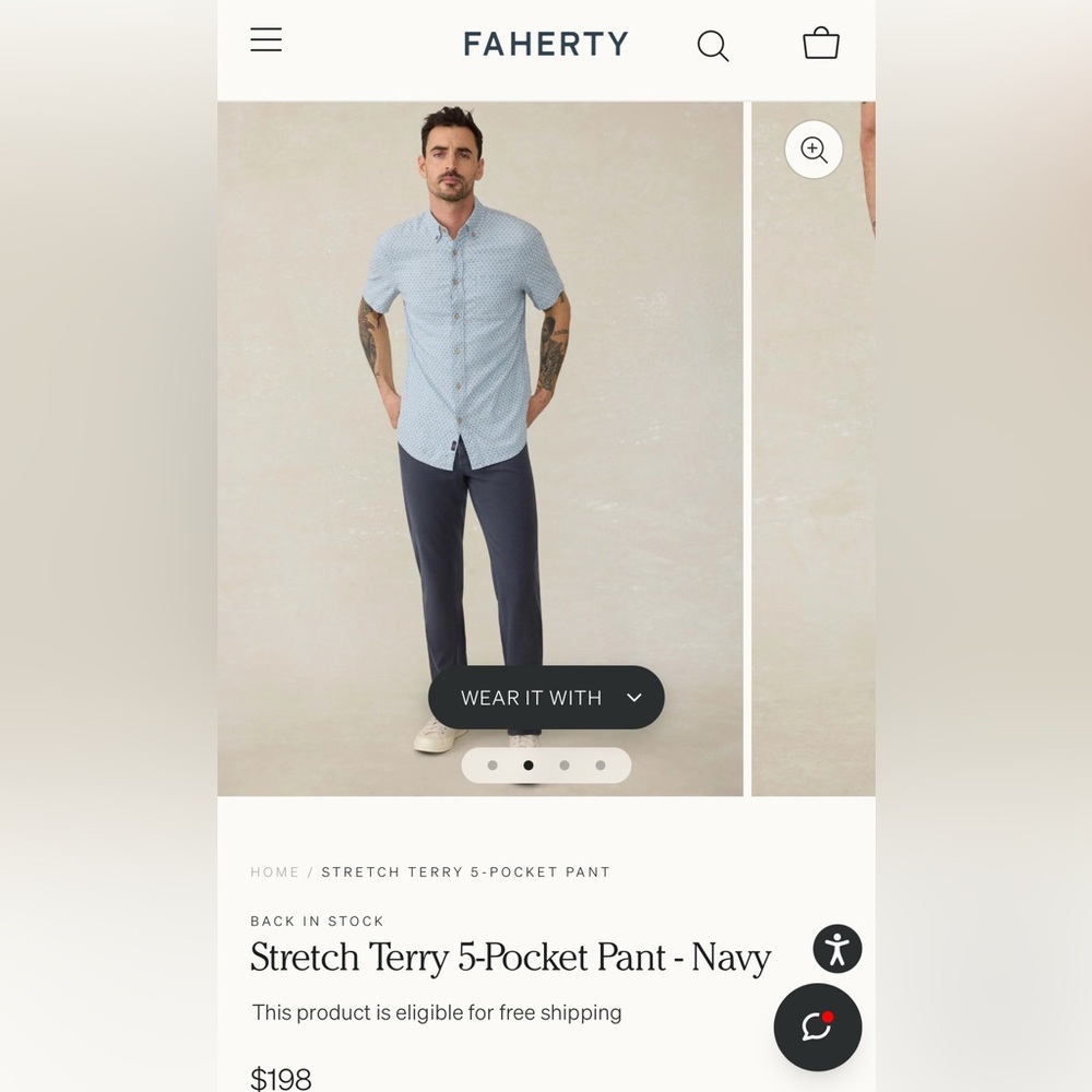 Faherty Navy Stretch Terry 5-Pocket Pants